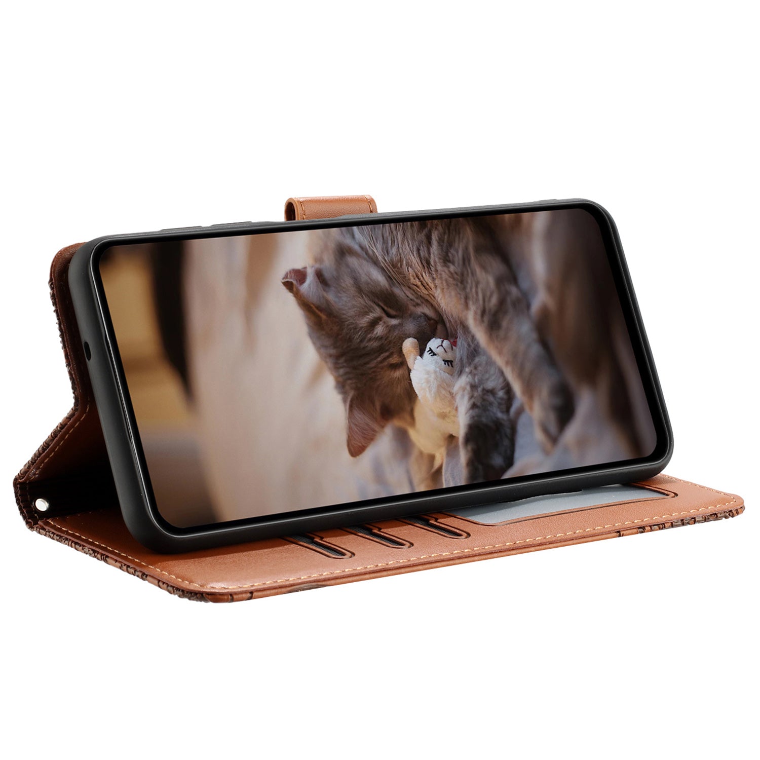Pro Samsung Galaxy A14 4G 5G Kryt na telefon Kožený stojánek S potiskem na zeď Cats Pouzdro na telefon Peněženka s popruhem Pro Samsung Galaxy A14 4G 5G Kryt na telefon Kožený stojánek S potiskem na zeď Cats Pouzdro na telefon Peněženka s popruhem